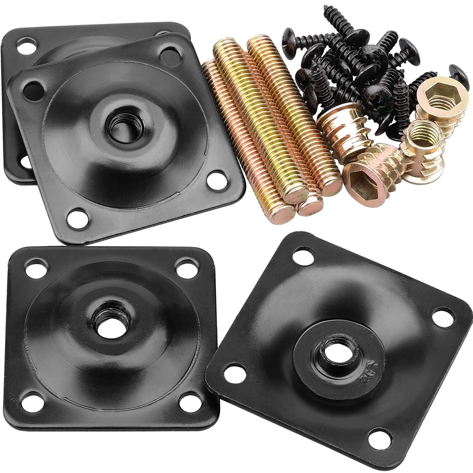 Anwenk Leg Mounting Plates, Furniture Leg Attachment Plates T-Plate 5/16" (M8) Sofa Legs with Hanger Bolts,Screws,Strengthen Weak Furniture Repair Damaged Sofa Couch Seat,Set of 4,Black