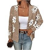 SHENHE Women's Floral Cardigan Sweater Open Front Long Sleeve Button Down Knit Sweater Outerwear