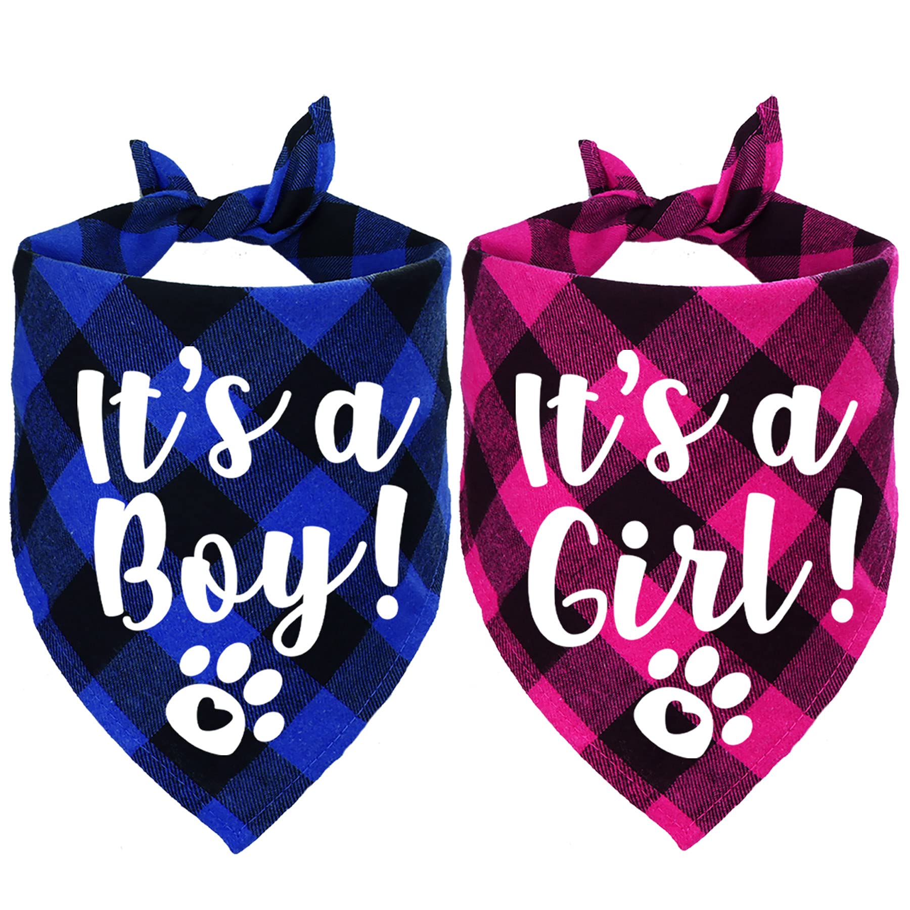 STMK It's A Boy It's A Girl Plaid Dog Bandana, Pregnancy Announcement Dog Bandana, Baby Announcement Dogs Bandanas Gender Reveal Photo Prop for Dogs (Blue & Pink)