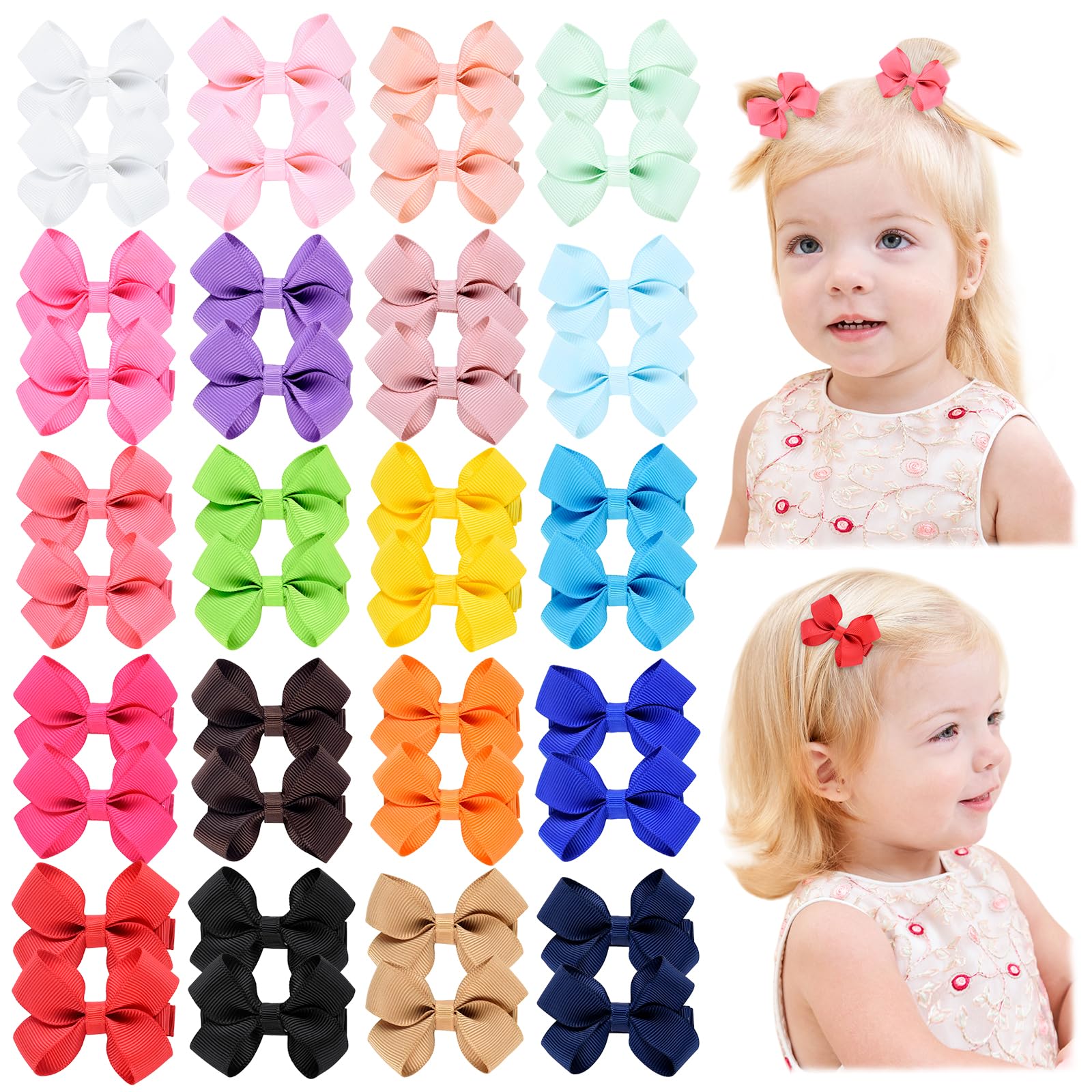 40pcs 2.5" Baby Girls Tiny Hair Bows Clips Grosgrain Ribbon Bows Hair Barrettes Hair Accessories for Girls Toddler Infants Kids Teens