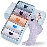 Corlap Women's Cute Cotton Crew Athletic Running Socks - Ankle High, Novelty Fun Heart Design 5-Pairs (Gift Box)