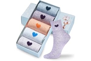 Corlap Women's Cute Cotton Crew Athletic Running Socks - Ankle High, Novelty Fun Heart Design 5-Pairs (Gift Box)