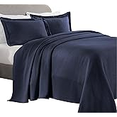 Superior 3 Piece Solitaire Cotton Bedspread Set, Home Bed Decor, Decorative Bed Spread, 2 Pillow Shams, Medium Weight Blanket, Matelasse Coverlet Bedding, Textured Quilted Pattern, King, Navy Blue