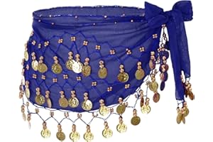 Jmkcoz Women Belly Dance Hip Scarf with Sequins Coins, Belly Dancing Skirts Wrap for Bellydance Halloween Performance Costume