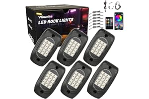 Winunite 6 Pods RGB LED Rock Lights 12V with Wires,90 LEDs Waterproof Music Mode APP/Remote Control Multicolor LED Underglow Light Kit Wheel Well Lights for Off Road Trucks SUV ATV UTV Trailer Boats