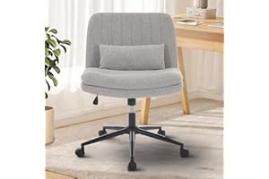 ZRNINR Armless Criss Cross Chair with 25.6" Wide Seat, Swivel Office Chair with Lumbar Pillow, Compact Office Desk Vanity Cha