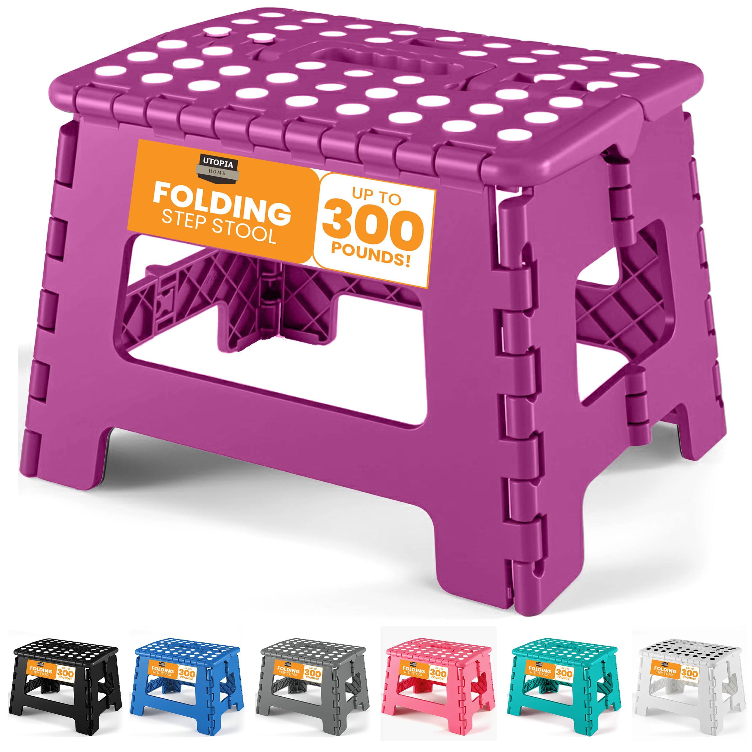 Utopia Home Folding Step Stool 9 Inch, Anti-Slip, Purple, 1-Pack