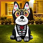4FT Halloween Inflatables Dia de Los Muertos Dog Outdoor Decorations | Blow Up Yard Colorful Skull Dog with Built-in LEDs for Indoor Outdoor Party Garden Lawn Inflatable Halloween Decor