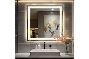 Antok 36"x 36" LED Bathroom Mirror with Lights, Anti-Fog, Dimmable, Lighted Vanity Mirror with Tempered Glass, Memory Function, 3 Light Modes, Safe Use, Horizontal, Vertical
