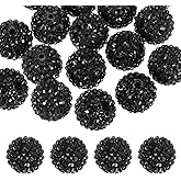 PATIKIL 20mm Resin Rhinestone Beads for Beadable Pen, 20 Pack Ball Disco Sparkly Chunk Round Bubblegum Beads for Beadable Keychain Jewelry Making DIY Craft, Black