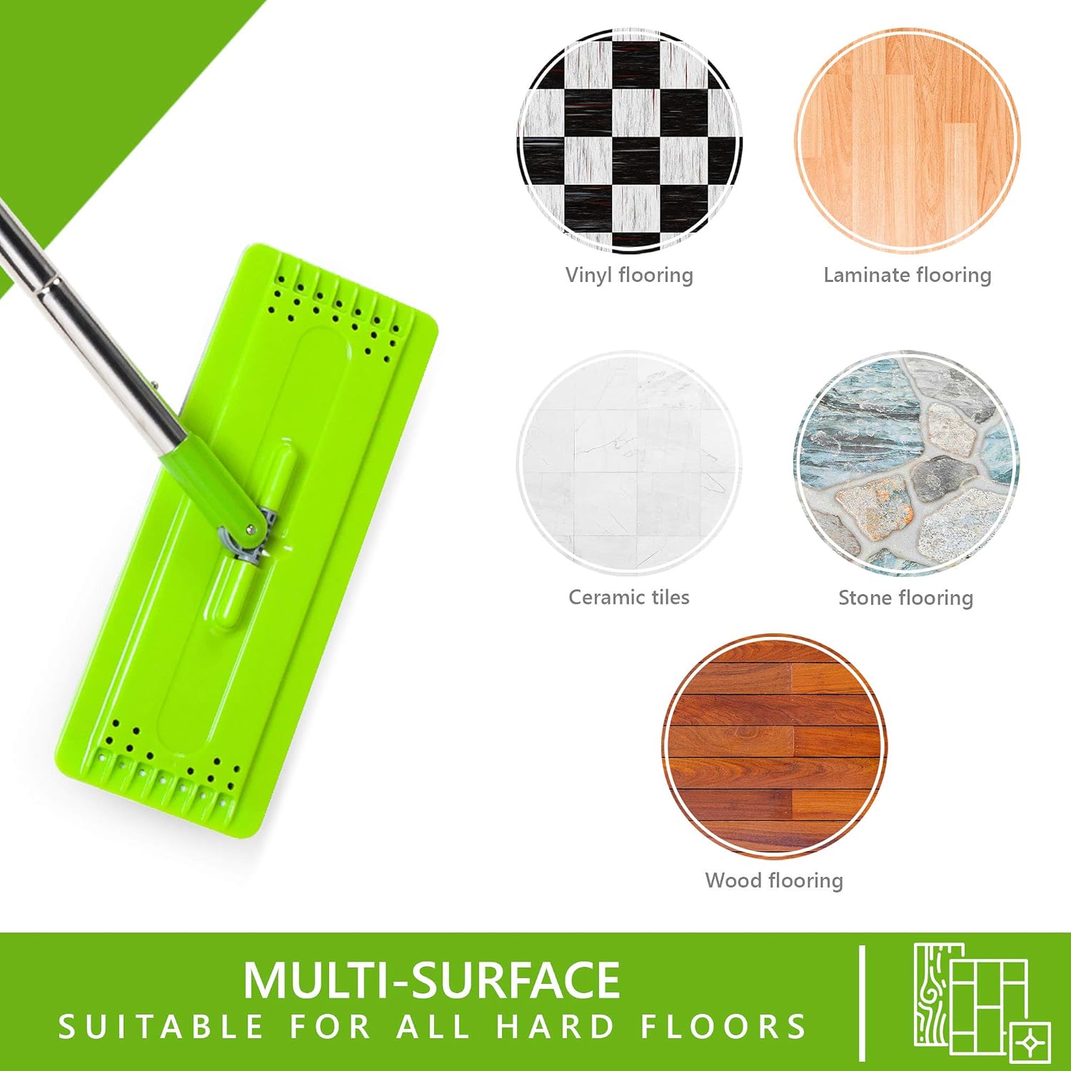 EasyGleam Mop and Bucket Set. Microfiber Flat Mop with Stainless Steel Handle, Innovative Twin Chamber Bucket for Wet & Dry use. 3 Reusable Pads Supplied, Suitable for All Floor Types: Kitchen & Dining