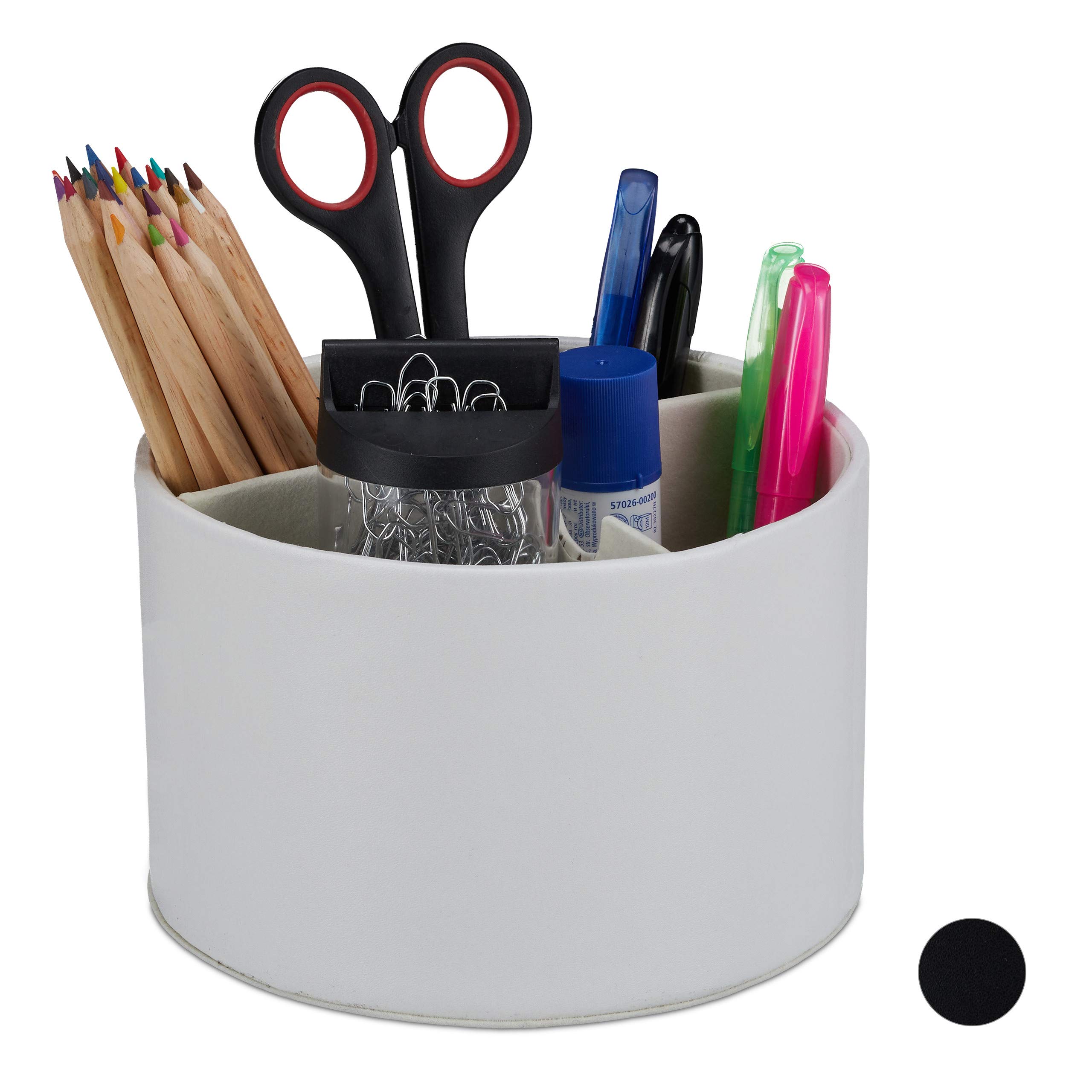Relaxdays Desk Supplies Organiser, Round, Faux Leather, Home&Office, 3 Tiers, Pencil Holder 11.5 x 16 x 35 cm, Various C