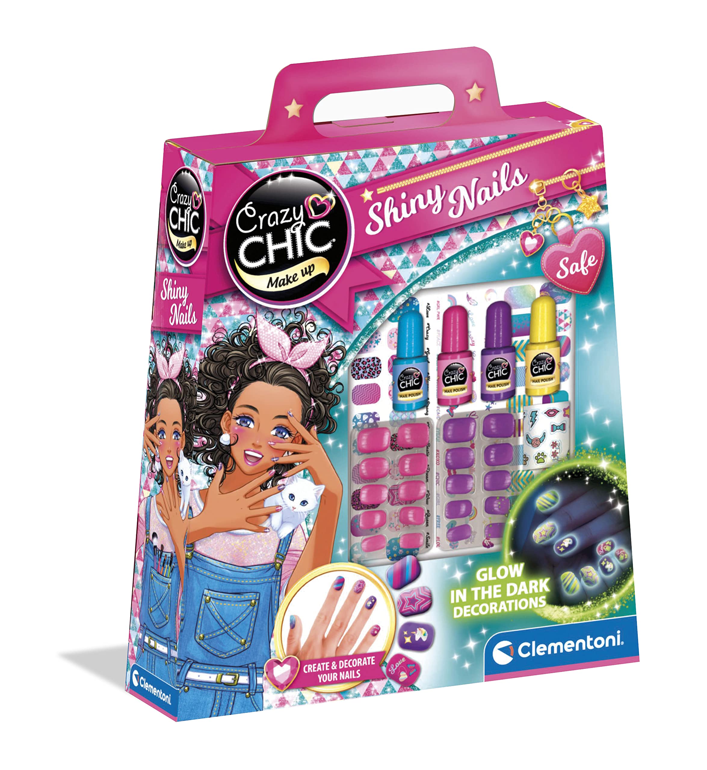 Clementoni - 18689 - Crazy Chic - Shiny Nails - Make Up For Girls Age 6, Nail Art For Kids