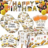 Construction Birthday Party Supplies for 24 Guests - Decorations Include Plates, Napkins, Cups, Tablecloth, Cake Toppers for Boys Construction Theme Birthday Party