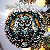 Owl Stained Glass Ornament - Hanging Ornaments for Christmas Tree, Christmas Ornaments Xmas Decorations, Holiday Keepsake Present Exchange Ideas