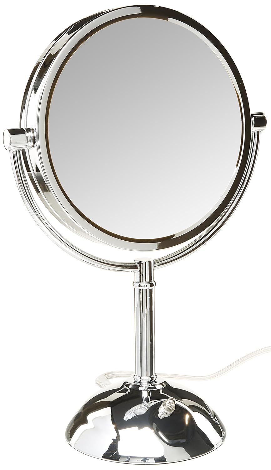 Jerdon HL8808CL 8.5-Inch Tabletop Two-Sided Swivel LED Lighted Vanity Mirror with 8x Magnification, 3-Light Settings, Chrome Finish