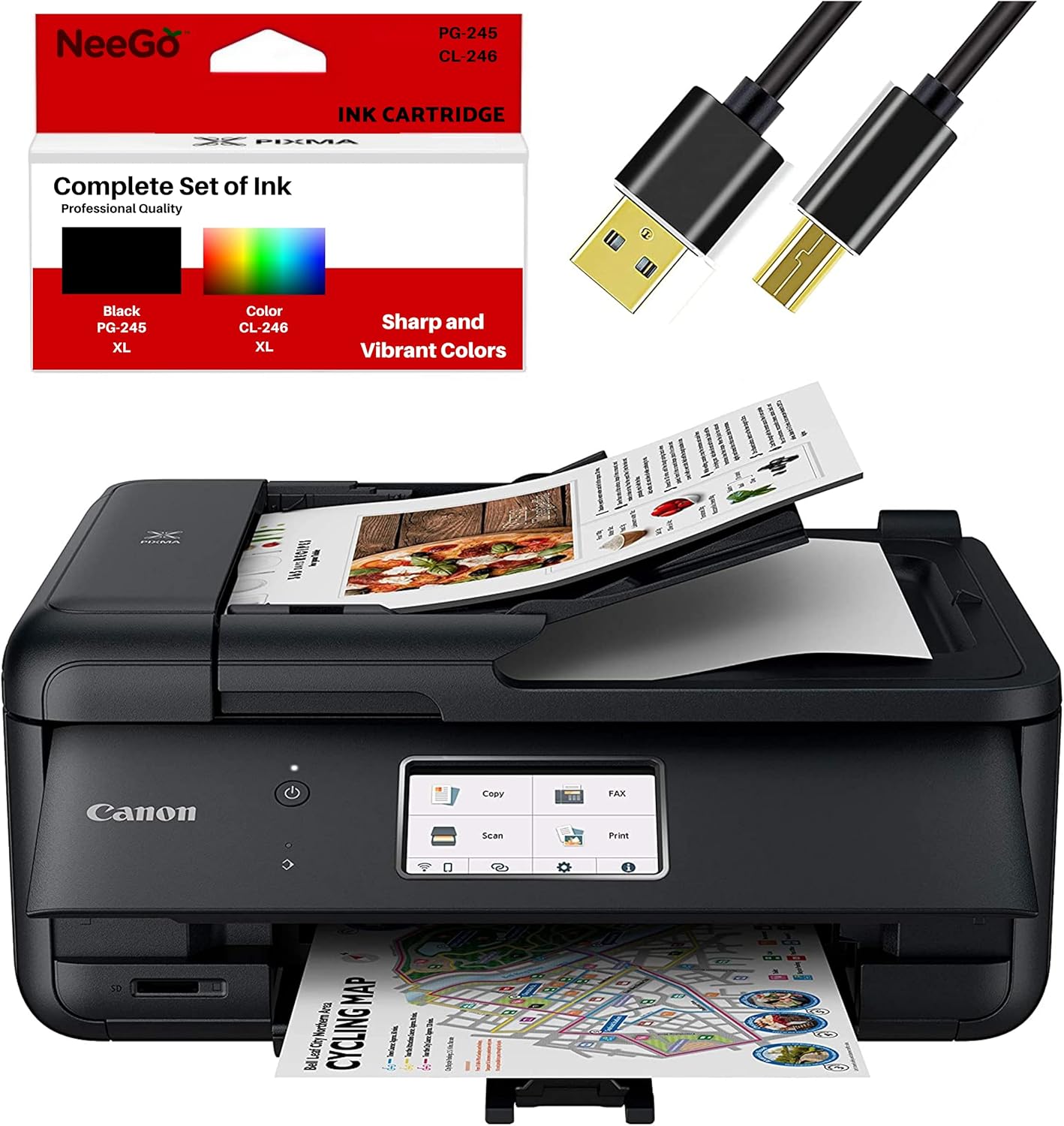 Canon All-in-One Printer for Home Office Copier Scanner Fax Auto Document Feeder Photo and Document Printing Airprint (R) and Android Printing + Bonus Set of Ink and Printer Cable