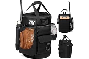 SunForMorning Baseball Bucket Bag Baseball Coaching Accessories Organizer Tactical Style Softball Bucket Bag with Anti-Slip Bottom, Multiple Pockets for Bat, Gloves, Scoreboards