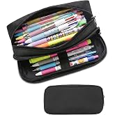 Della Gao Large Pencil Case, Big Capacity Pencil Pouch with 2 Compartments | Office Pencil Bag with Zipper, Big Pen Case for Adults (01-Black)