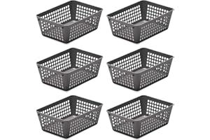 YBM Home 6-Pack Small Plastic Storage Baskets for Home Junk Drawers and Office Desktop Drawers Organization - Functional Trays for Kitchen, Bedroom, and Bathroom, Grey