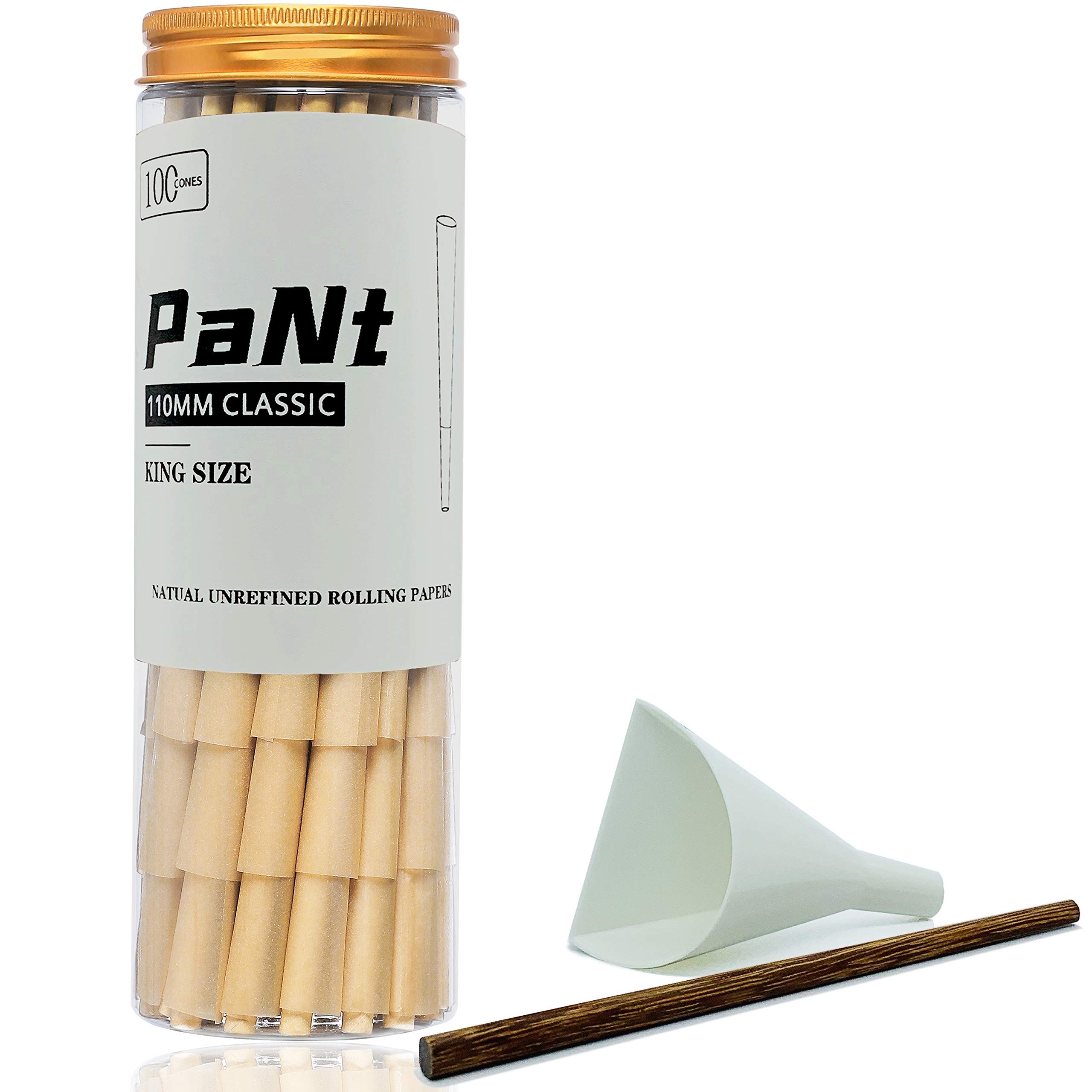 PaNt - 100PACK - Cone roll Papers King Size Packed in Sealed cans - Equipped with Cone Loader, Packing bar and 2 Doob Tubes