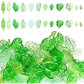 BOHUIZ 120 Pcs Green Acrylic Leaf Beads, Transparent Acrylic Tree Leaves Charms Plastic Beads For Jewelry Making Maple Leaves Pendants Tiny Green Leaf Bead Caps for Diy Necklace Earring Jewelry Making