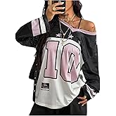 SweatyRocks Women's Y2k Number Baggy Jersey Shirts Oversized Long Sleeve Graphic Tees Tops