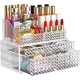 2 Pack Makeup Organizer with Drawers[Upgraded]-Acrylic Make up Organizers and Storage Case for Cosmetics,Brush,Perfume,Jewelry Display, Vanity and Bathroom Accessories
