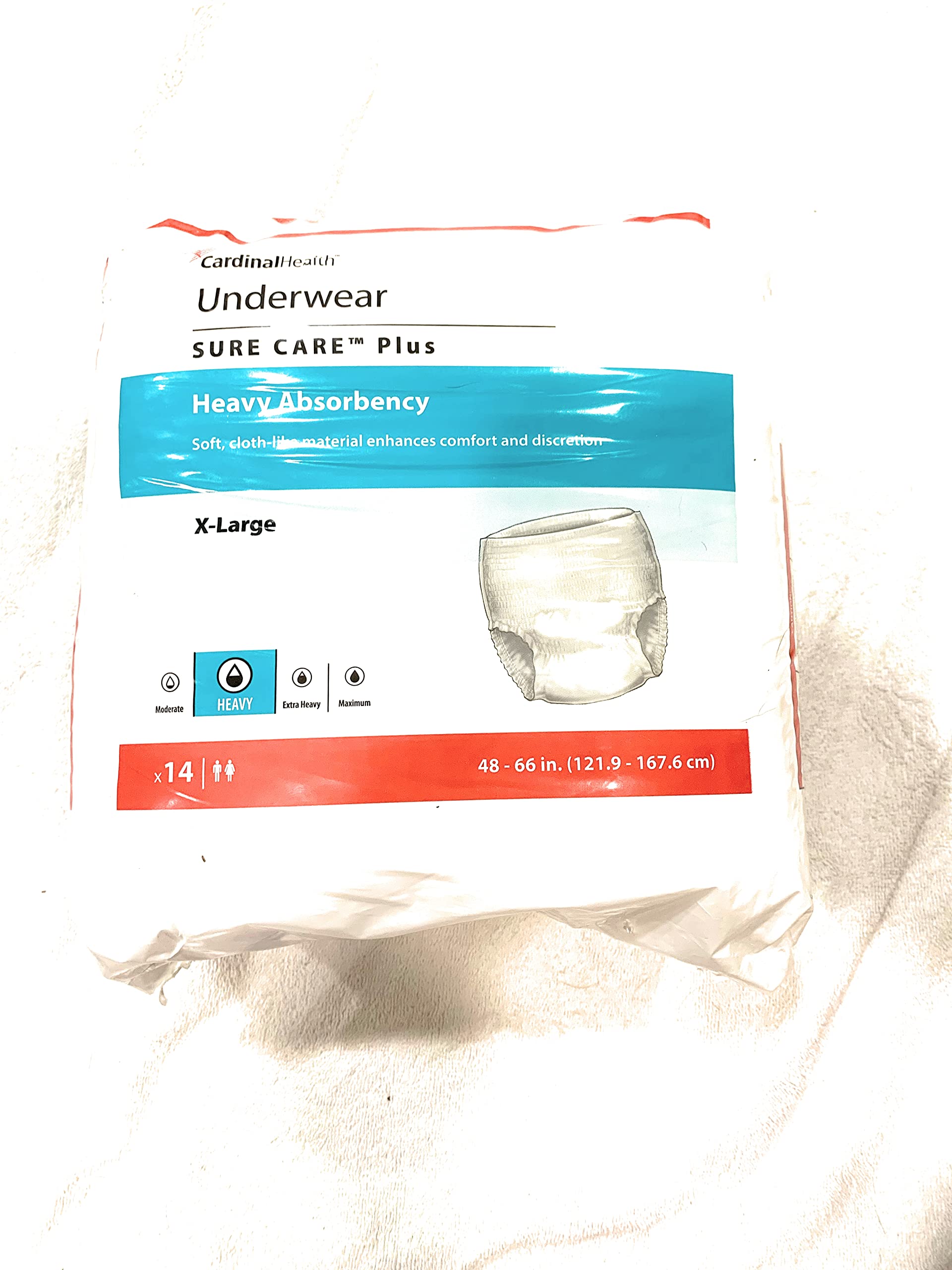 Photo 1 of Cardinal 16253101 Sure Care Plus Adult Heavy Absorbent Underwear, White - Extra Large - Pack of 14