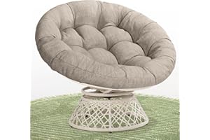 Bme 40" Ergonomic Wicker Papasan Chair with Soft Thick Density Fabric Cushion, High Capacity Steel Frame, 360 Degree Swivel for Living, Bedroom, Reading Room, Lounge