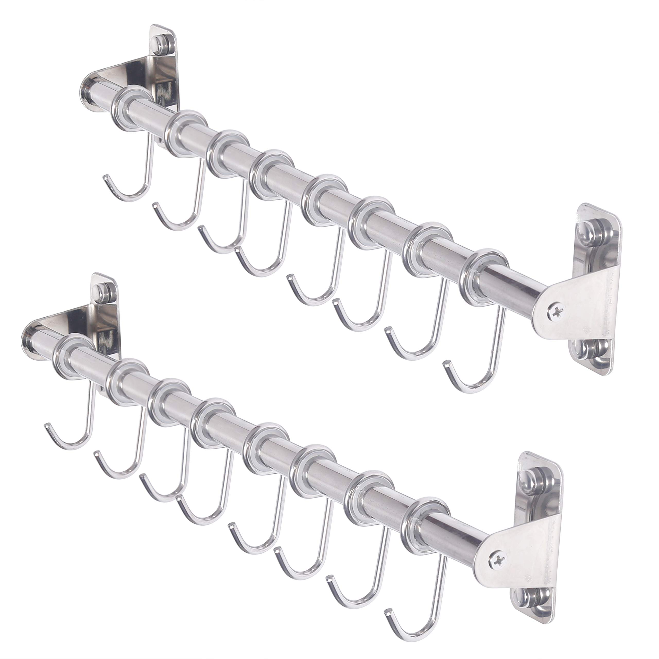 Dseap Pot Rack - Pots and Pans Hanging Rack Rail with 8 Hooks, Pot Hangers for Kitchen, Wall Mounted, Chromed, Pack of 2