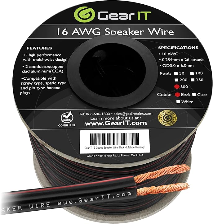 16AWG Speaker Wire, GearIT Pro Series 16 Gauge Speaker Wire Cable