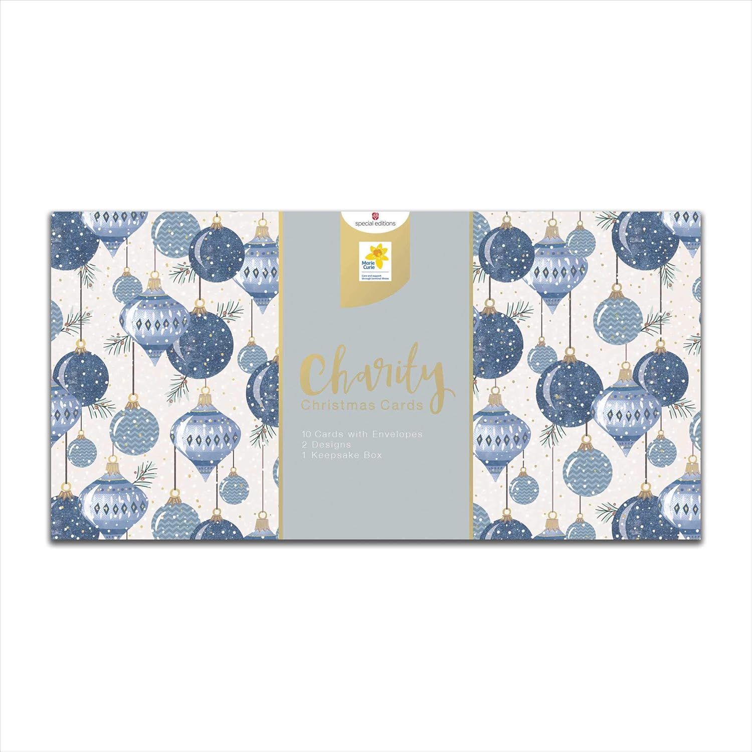 Box of 10 Blue Tree Baubles Marie Curie Charity Christmas Cards In 2 Designs