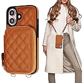 Bocasal Crossbody Wallet Case for iPhone 16, RFID Blocking PU Leather Zipper Handbag Purse Flip Cover, Kickstand Folio Case with Card Slots Holder Wrist Strap Lanyard 5G 6.1 Inch (Brown)