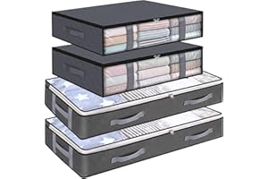 CJWLKJ Under Bed Storage Containers, 4-Pack Large Capacity Underbed Storage Bags Organizer, Thick Fabric Storage Bins with Cl