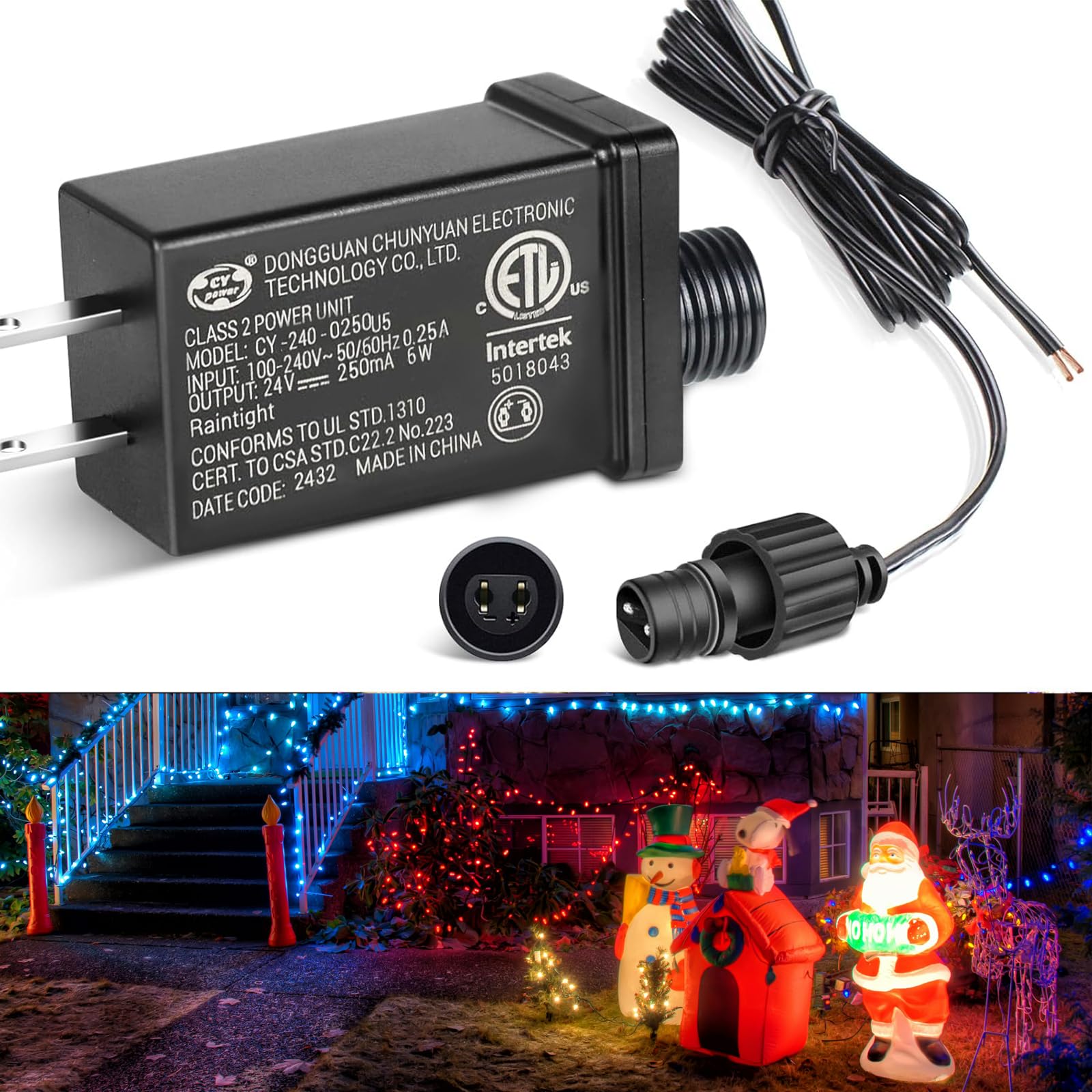 Photo 1 of 24V 6W Class 2 Power Supply, AC to DC Low Voltage Transformer, IP44 Waterproof Replacement LED Strips Light Adapter Driver, for Halloween Chrtmas Linghting Decor, ETL Listed