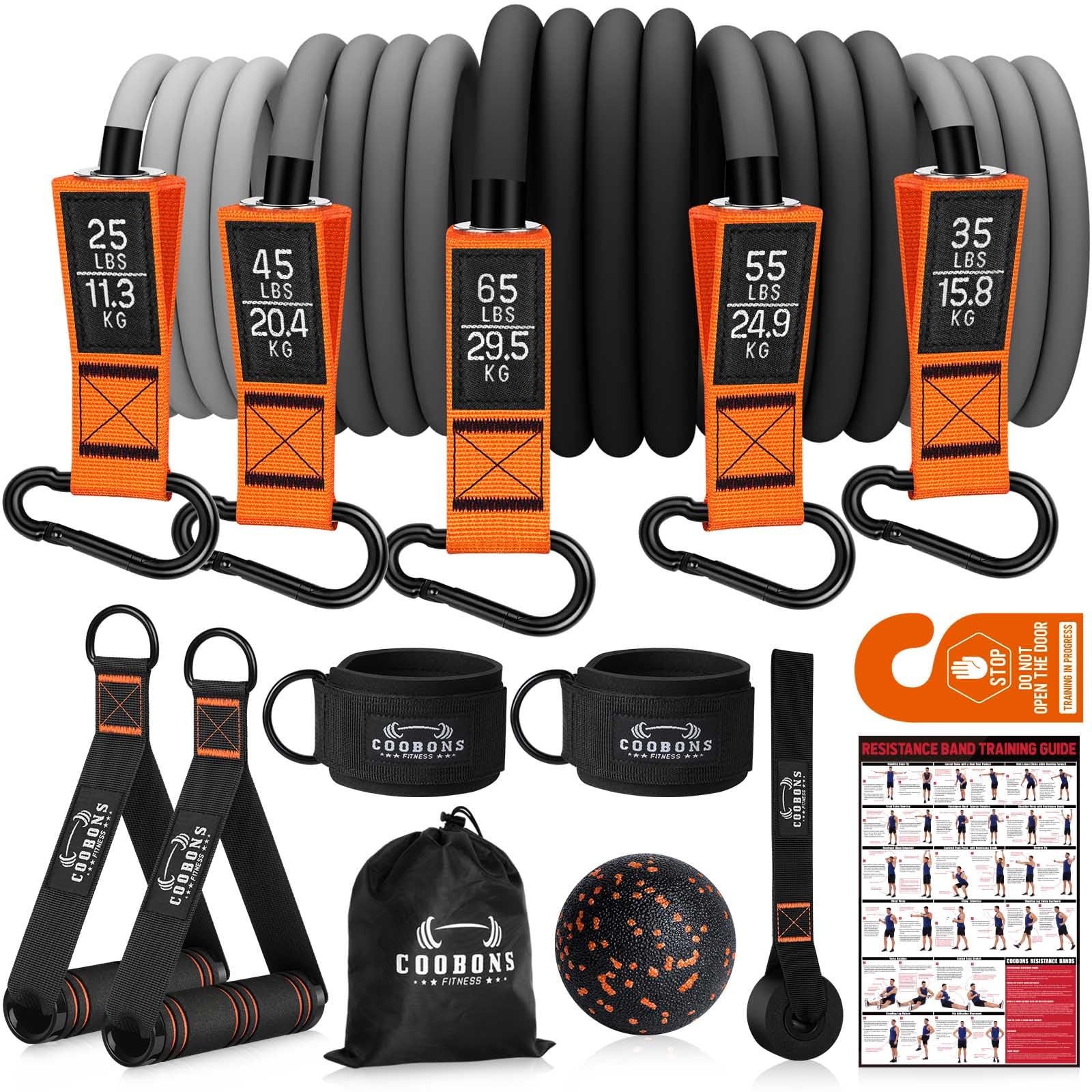 Photo 1 of Resistance Bands with Handles, 225lb Exercise Bands for Working Out, Fitness Bands, Workout Bands with Door Anchor and Ankle Straps, Physical Therapy, Yoga, Strength Training Home Gym Equipment