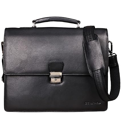 STILORD Rion Classic Leather Briefcase Small Portfolio Men & Women Design Satchel Business Work Bag for and Leather, Colour: Black