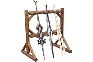 Log Kayak Rack - 11-Place Freestanding Log Ski Rack, Ski Storage Rack for Garage, Ski Holders, Ski Organizer, Indoor & Outdoor Snowboard Rack, Ski Snowboard Pole Organizer, Sports Rack