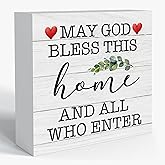 Sahjzk Bless This Home Sign | Bible Verse Decor Wooden Box Sign 5x5 Inch | Blessed Christian Table Accent | Rustic Farmhouse Religious Wooden Decoration-B07