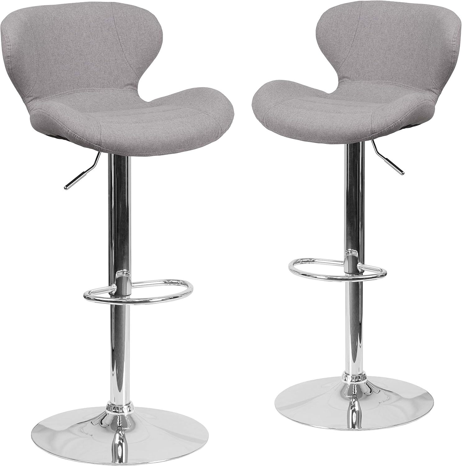 Flash Furniture 2 Pack Contemporary Gray Fabric Adjustable Height Barstool with Curved Back and Chrome Base: Furniture & Decor