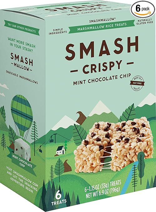 Mint Chocolate Chip Crispy by SMASHMALLOW | Marshmallow Rice Treats | Non-GMO | Organic Cane Sugar | Gluten-free