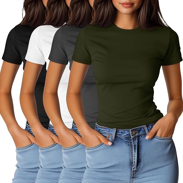 Huukeay 2 Pack Women's V-Neck Short Sleeve T-Shirts - Loose Fit Casual Tees In Rayon & Spandex - View #6