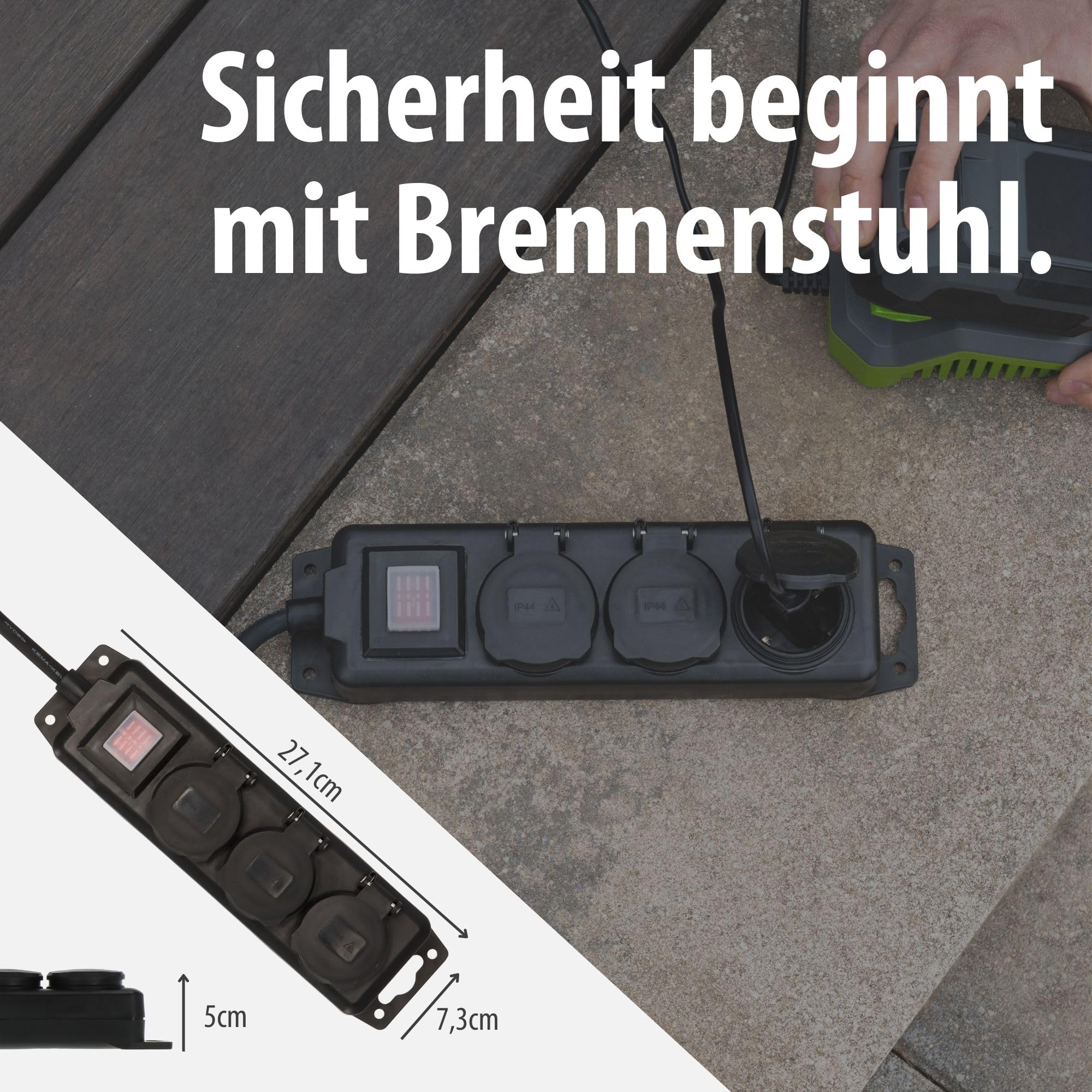 Brennenstuhl Steckdosenverteiler IP44 3-Fach (Outdoor Steckdosenleiste mit Schalter, 2m Kabel, selbstschließende Deckel, Mehrfachsteckdose für außen für den robusten und ständigen Einsatz im Freien) 5