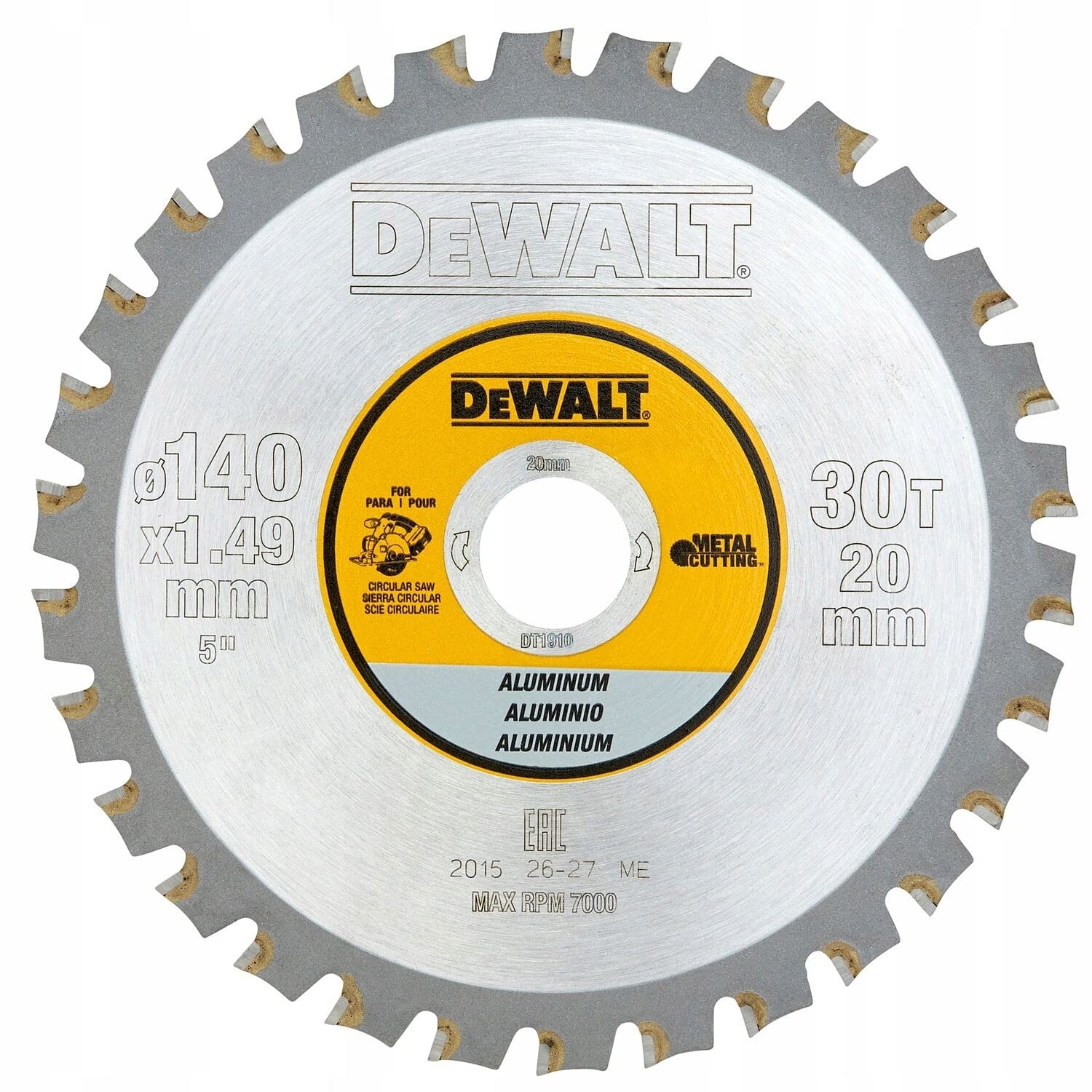 Dewalt Metal Circular SAEGE Blade 140 x 20 30FZ and 3 Degree for Aluminium DT1910 QZ