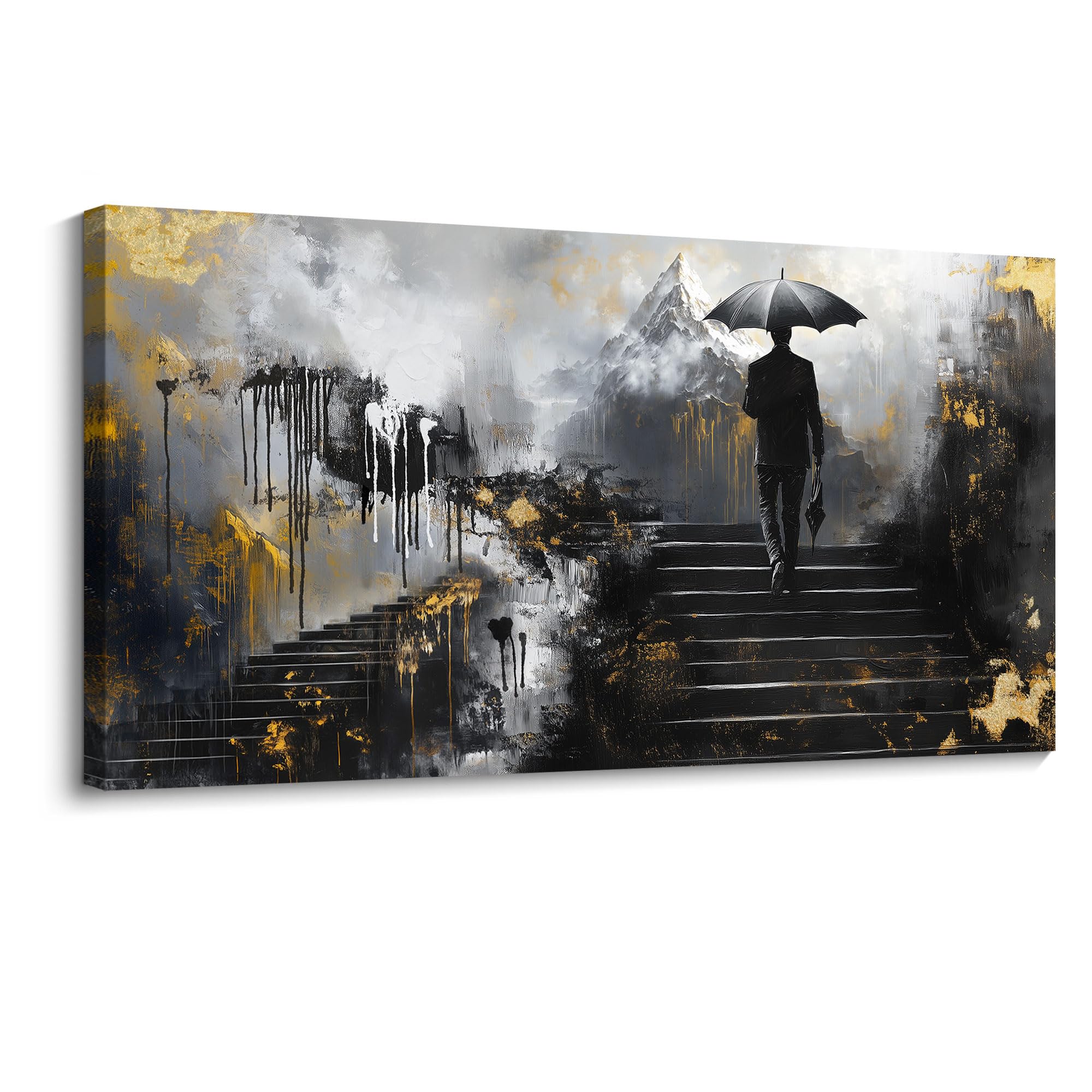 Photo 1 of ***FACTORY SEALED***JEAWA Canvas Prints Wall Art - Black Gray and Gold Canvas Wall Art, Abstract Art Wall Decor for Bedroom Bathroom Dining Room Home Office, Painting for Wall Decoration, 20 x 40 In