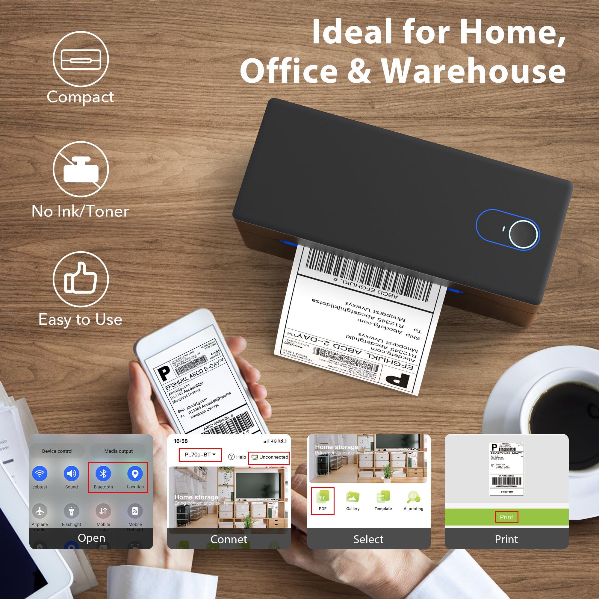 Nelko Bluetooth Thermal Shipping Label Printer, Wireless 4x6 Shipping Label Printer for Small Business, Support Android, iPhone and Windows, Widely Used for Amazon, Ebay, Shopify, Etsy, USPS