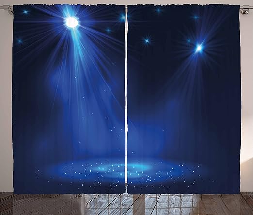 Amazon Com Ambesonne Dark Blue Curtains Smoky Stage Disco Night