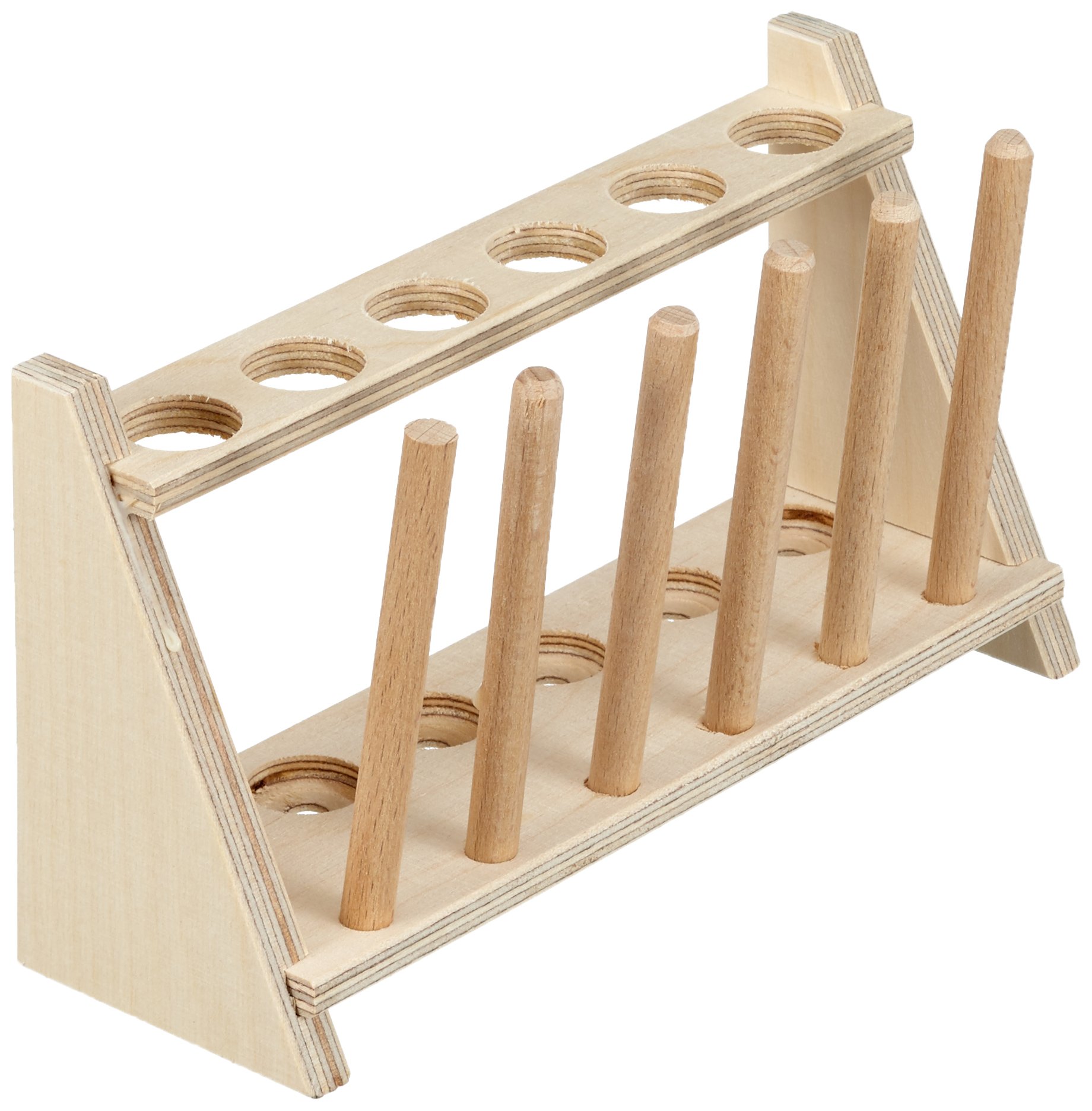 Neolab Electric 7054 Wooden Test Tube Rack for 6 Glasses, Hole Diameter 20 mm with 6 Drainage Rods