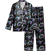 Fiodrimy Boys Pajamas Silky Satin Big Boys PJs Set 2 Piece Sleepwear Button Down Kids Jammies Loungewear Clothes Size 8-14